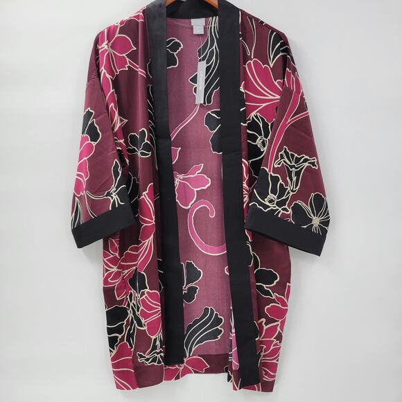 Chicos Travelers Kimono Jacket L/XL Deep Chianti Purple Floral Open Front NWT - Picture 14 of 16